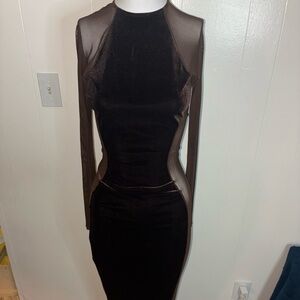 Naked Wardrobe velvet Brown and Long Sleeve Dress